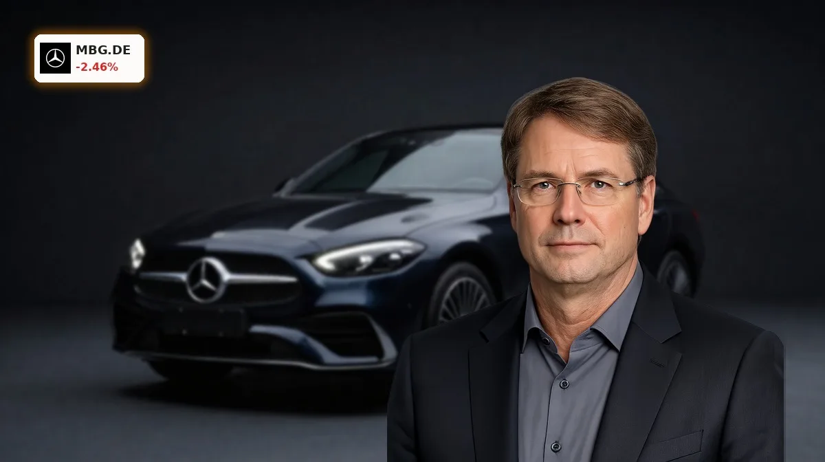 Mercedes-Benz Sparkurs: schwarzer Mercedes vor dunklem Hintergrund als Symbol für Kostendruck und 40-Stunden-Plan