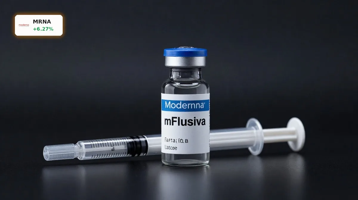 Moderna Impfstoffstrategie mit mRNA-Impfstoffampulle als Symbol für mFlusiva, Pipeline-Ausbau und FDA-Rückenwind
