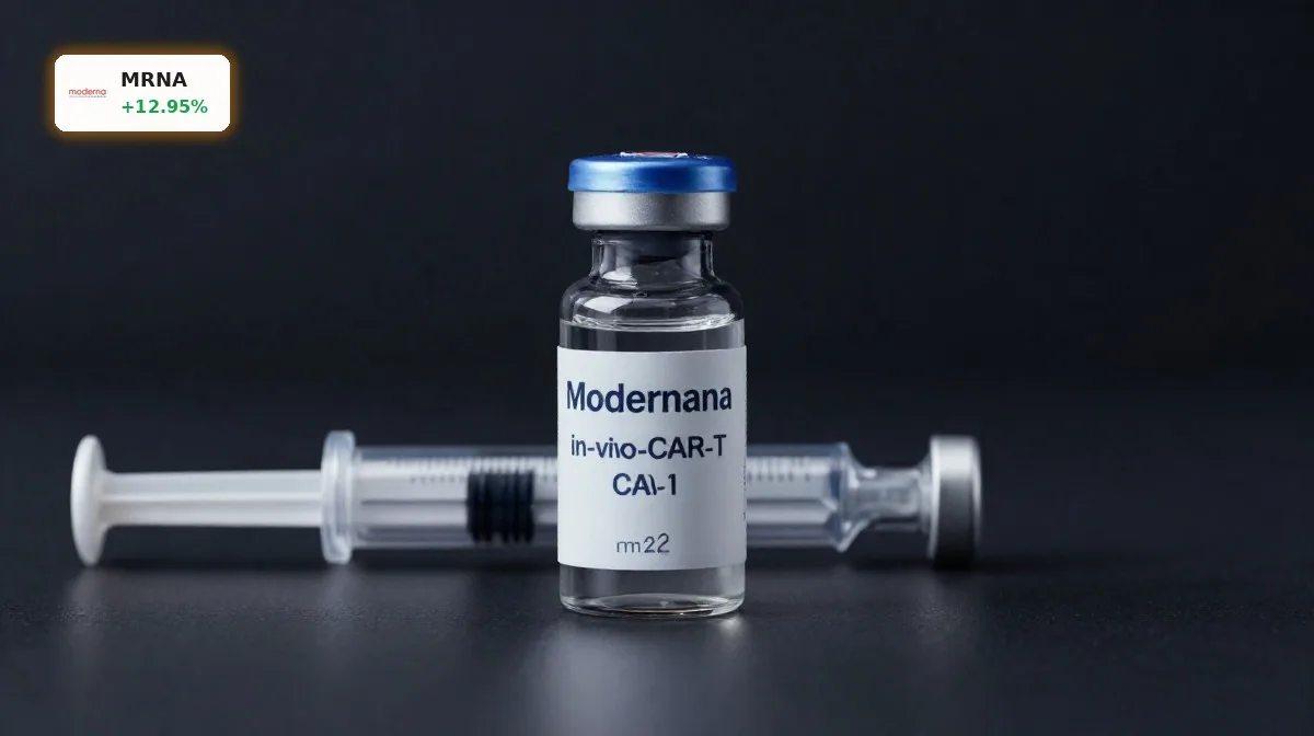 Moderna Strategie mit mRNA-Vial und Spritze als Symbol für In-vivo-CAR-T und neue Impfstoffpipeline