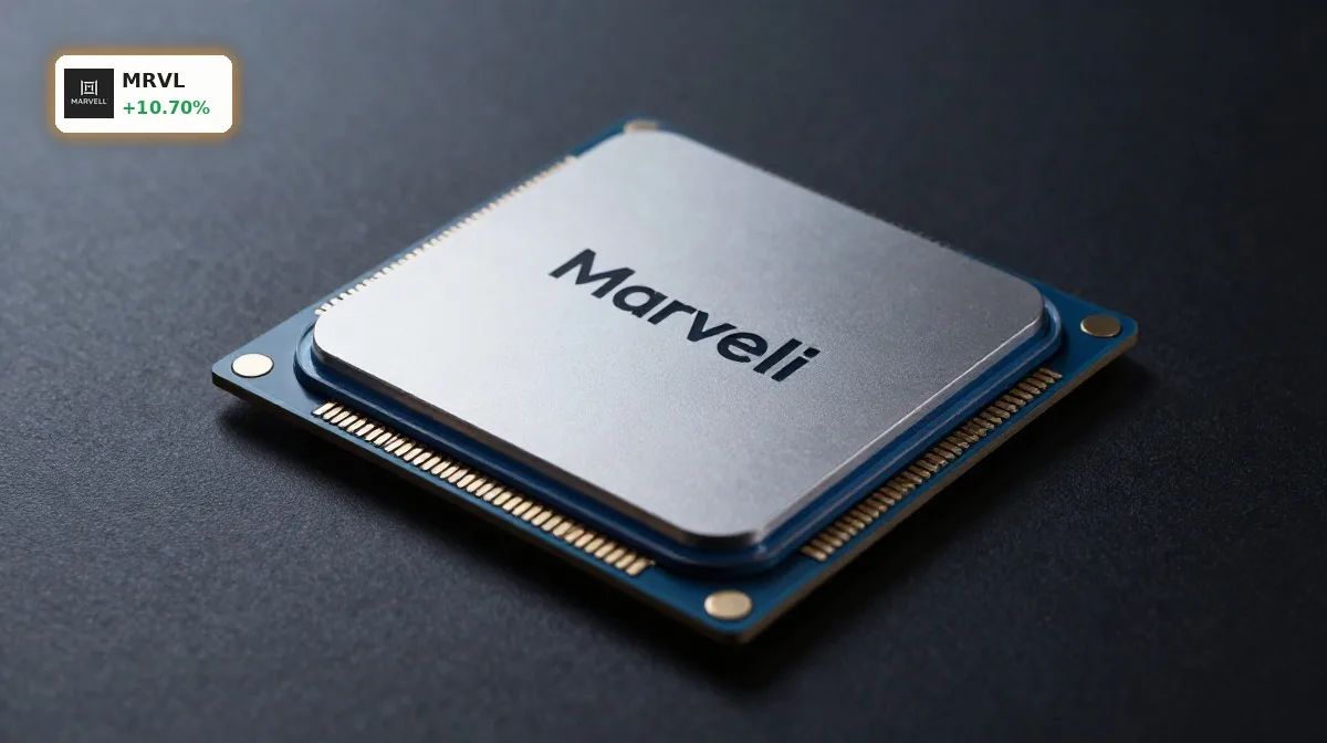 Marvell S&P-500-Aufnahme mit edlem KI-Chip als Symbol für Datenzentrum-Wachstum und Index-Aufstieg