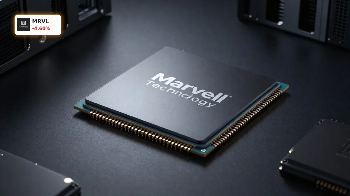 Marvell Technology Halbleiteranalyse mit photonic Chip und KI-Netzwerkhardware im Premium-Produktstil