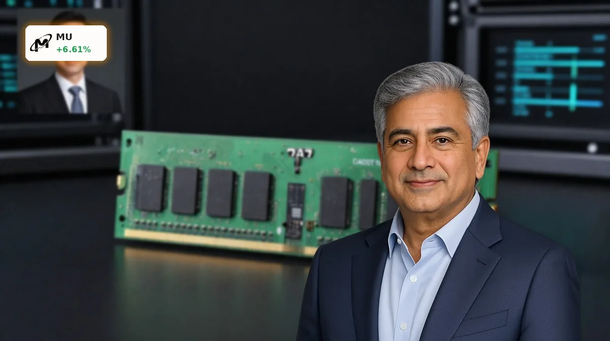 Micron Rekord +6,6%: KI-Speicherboom treibt MU-Aktie weiter 7 Highend-HBM-Speicherchip im Fokus als Symbol für den aktuellen Micron Rekord im KI-Boom
