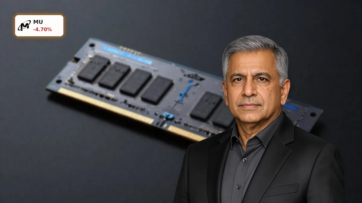 Micron Quartal mit HBM-Speicherchips und DRAM-Modulen vor dunklem Hintergrund, Symbol für KI-Speicherboom