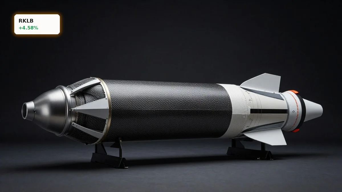 Rocket Lab Neutron als fotorealistische Rakete vor dunklem Hintergrund, Fokus auf Design und Wiederverwendbarkeit