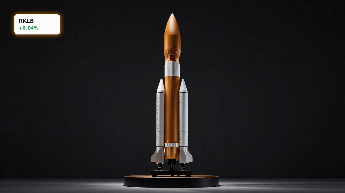 Rocket Lab Nasdaq-100 mit Neutron-Rakete als Symbol für Indexaufnahme, Rekordumsatz und neue Raumfahrtkatalysatoren