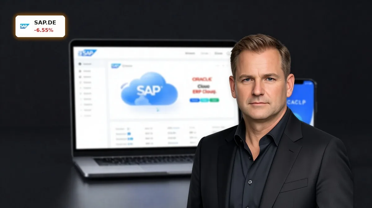 SAP Oracle-Zahlen: Premium Endgerät mit Enterprise-Software-Oberfläche als Symbol für Cloud- und KI-Wettbewerb