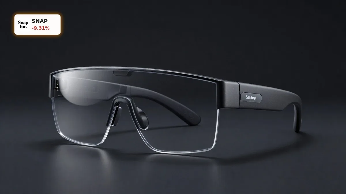 Snap AR-Brille: 9,3% Einbruch trotz Specs-Schock 4 Snap AR-Brille Specs als Premium-Wearable mit transparenten Gläsern vor dunklem Hintergrund