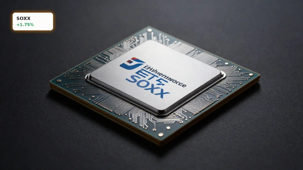 SOXX Halbleiterboom mit AI-Chip und Halbleiterwafer als Symbol für ETF-Rallye, KI-Nachfrage und Chipsektor