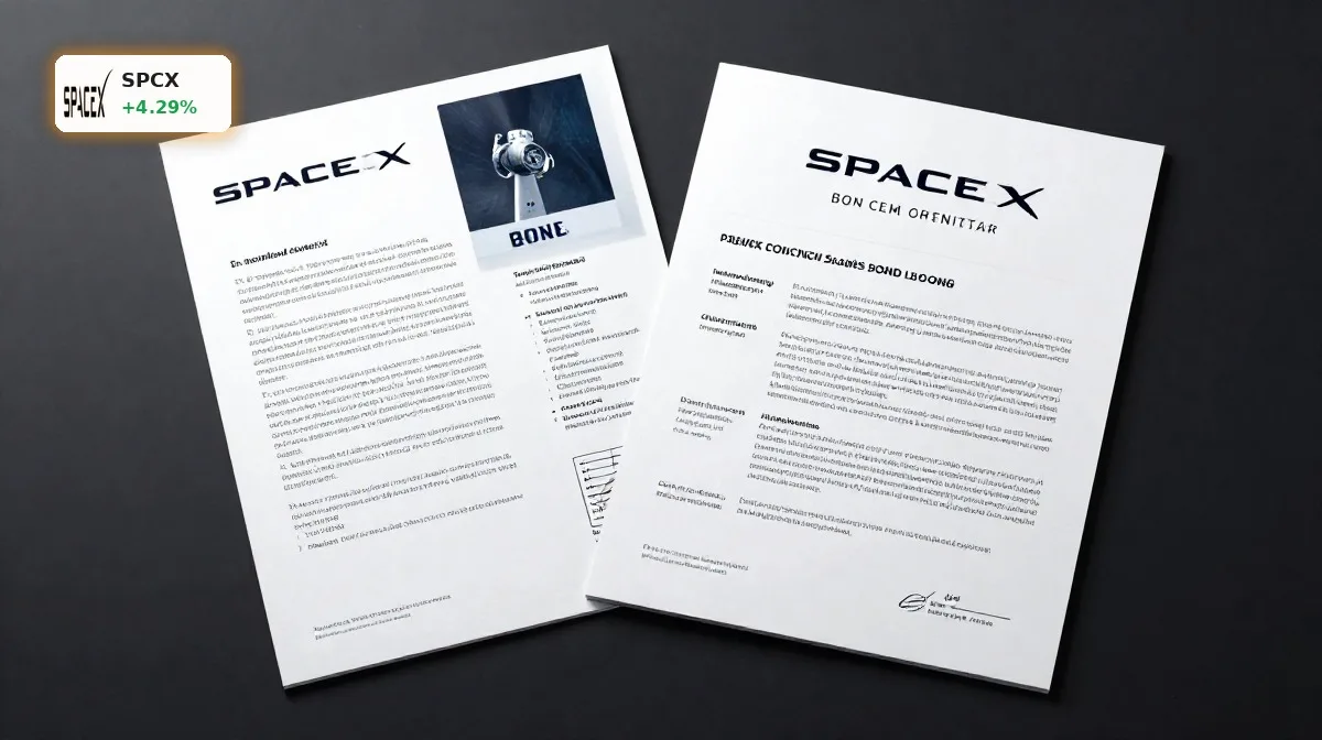 SpaceX Anleiheplatzierung mit Anleihedokumenten im Premium-Look vor dunklem Hintergrund