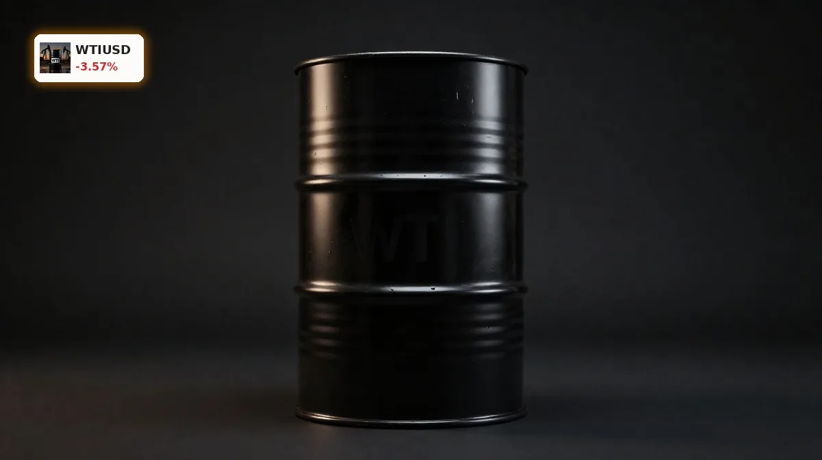 WTI Crude Oil Hormus Crash: -3.6% trotz Hormus-Öffnung 3 WTI Crude Oil Hormus mit schwarzem Ölfass vor dunklem Hintergrund, Symbol für volatile Ölpreise und Lieferunsicherheit
