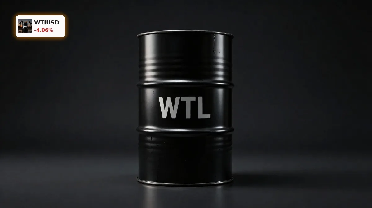 WTI Crude Oil Hormuz Crash: Preis fällt 4,1% weiter 4 WTI Crude Oil Hormuz mit schwarzem Ölfass vor dunklem Hintergrund als Symbol für fallende Ölpreise unter 70 Dollar