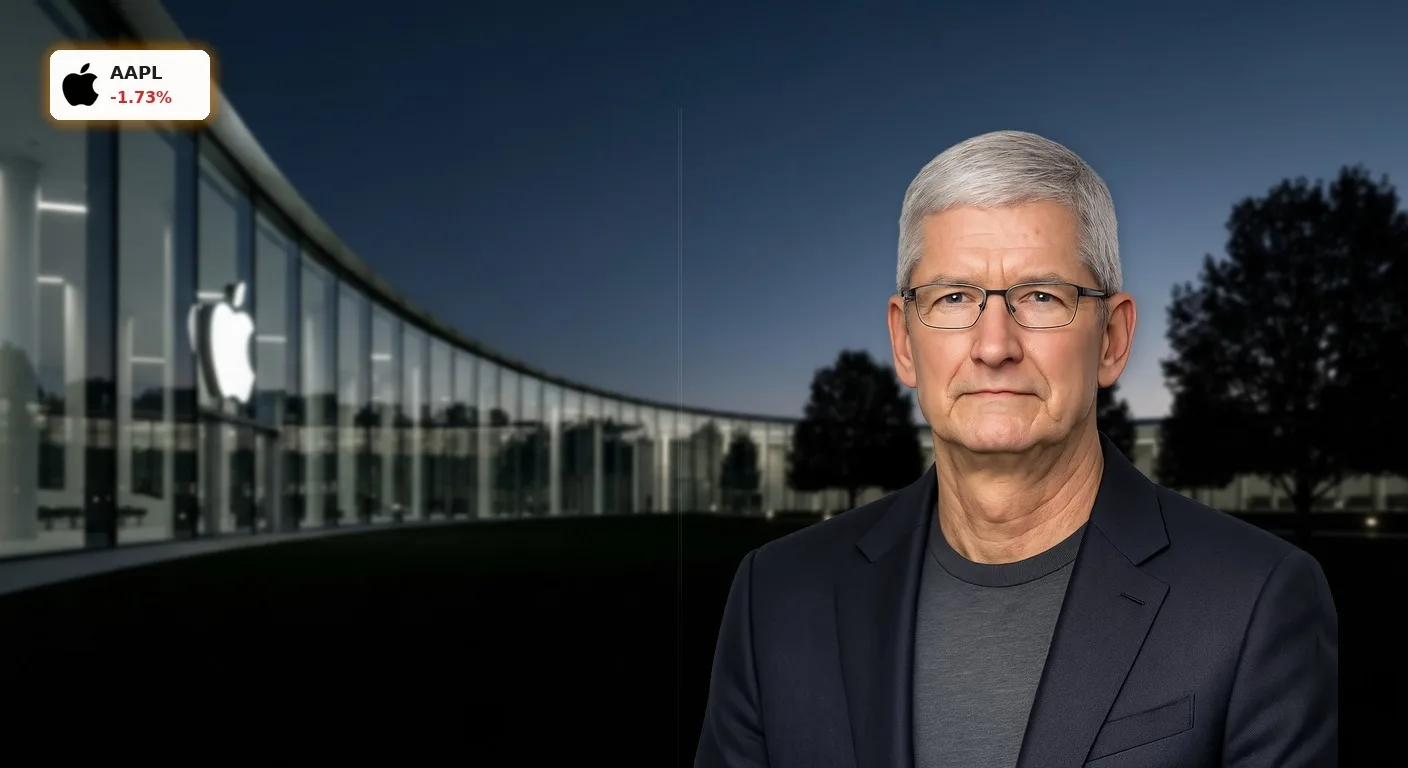 Apple Quartalszahlen: Aktie verliert 1,7% vor Cook-Abschied 4 Apple Park bei Nacht vor den historischen Apple Quartalszahlen und dem angekündigten Abschied von CEO Tim Cook.