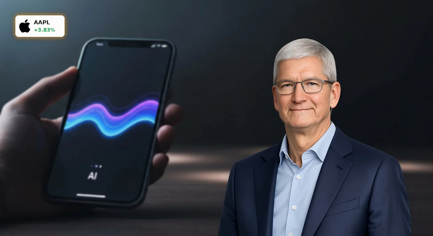 Ein iPhone mit leuchtendem Display vor den Apple Quartalszahlen in einem dunkel gestalteten Raum.