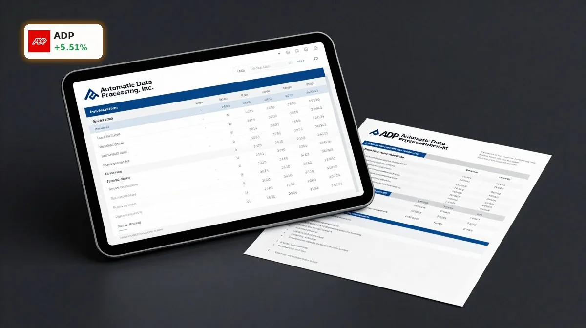 ADP Arbeitsmarktbericht: 5,5% Schock an der Aktie 4 ADP Arbeitsmarktbericht mit Payroll-Unterlagen und Tablet als Symbol für US-Beschäftigungsdaten und Marktreaktion