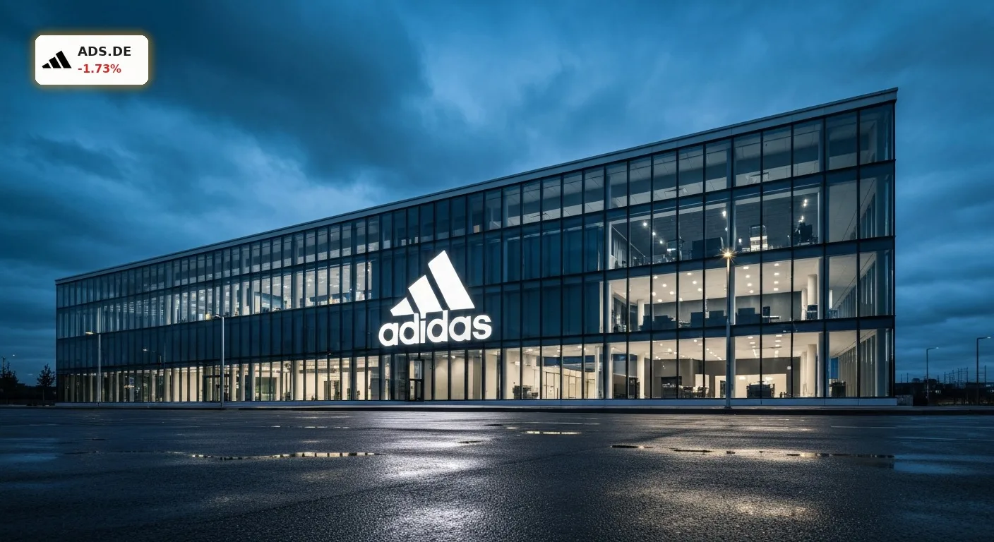 Adidas Kursrutsch um 1,7%: Sorgen vor den Quartalszahlen wachsen 4 Modernes Adidas Gebäude bei Dämmerung nach dem Adidas Kursrutsch vor den Quartalszahlen.