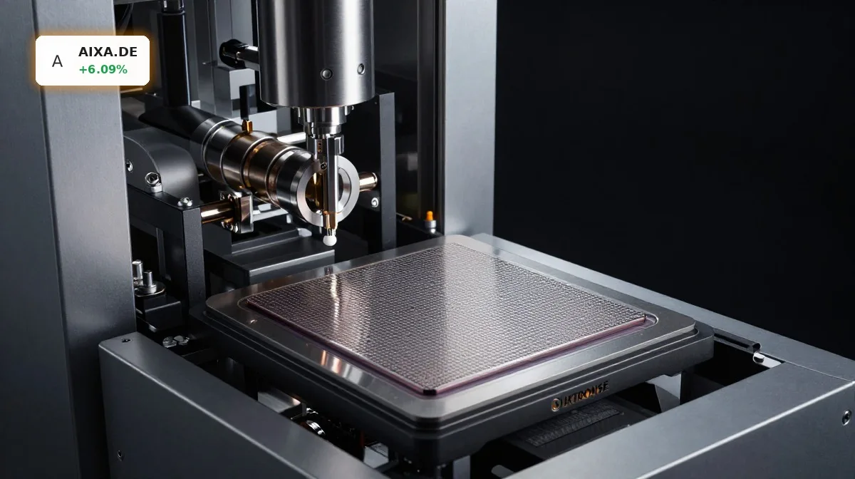 AIXTRON Stimmrechtsmitteilung: UBS baut 4% aus 6 AIXTRON Stimmrechtsmitteilung zu Halbleiteranlage von AIXTRON SE im Produkt-Fokus vor dunklem Hintergrund