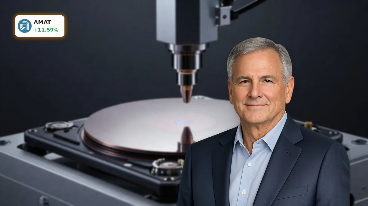 Applied Materials Shortseller: Halbleiter-Fertigungsanlage mit Wafer-Modul vor dunklem Hintergrund