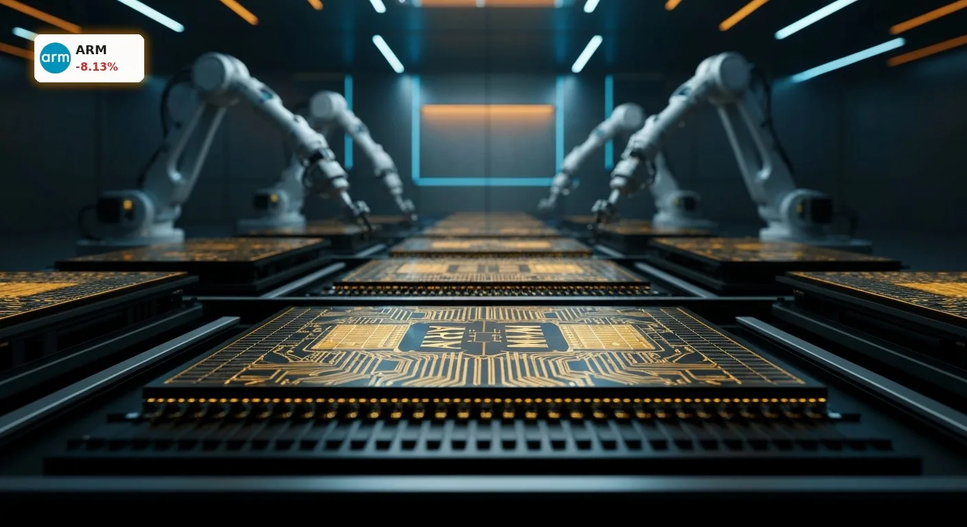 Arm Holdings Kurs bricht um 8,1% ein: Sektor-Rotation schockt Tech-Sektor 3 Moderner Silizium-Wafer mit Chip-Architektur zur Veranschaulichung der Arm Holdings Kurs Entwicklung.
