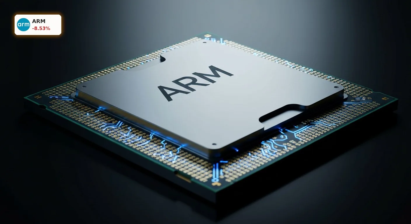 Moderner ARM-Prozessor vor dem Arm Holdings Quartal als Symbol für die neue KI-Chip-Strategie.