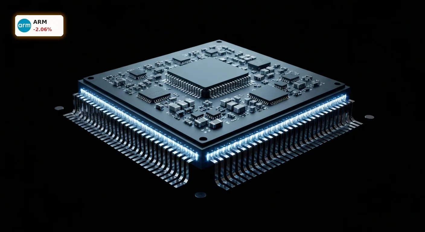 Arm Holdings Spekulation: -2,1% Crash vor der Berichtssaison 3 Nahaufnahme einer komplexen, leuchtenden Mikrochip-Architektur von Arm Holdings, die die Arm Holdings Spekulation unterstreicht.