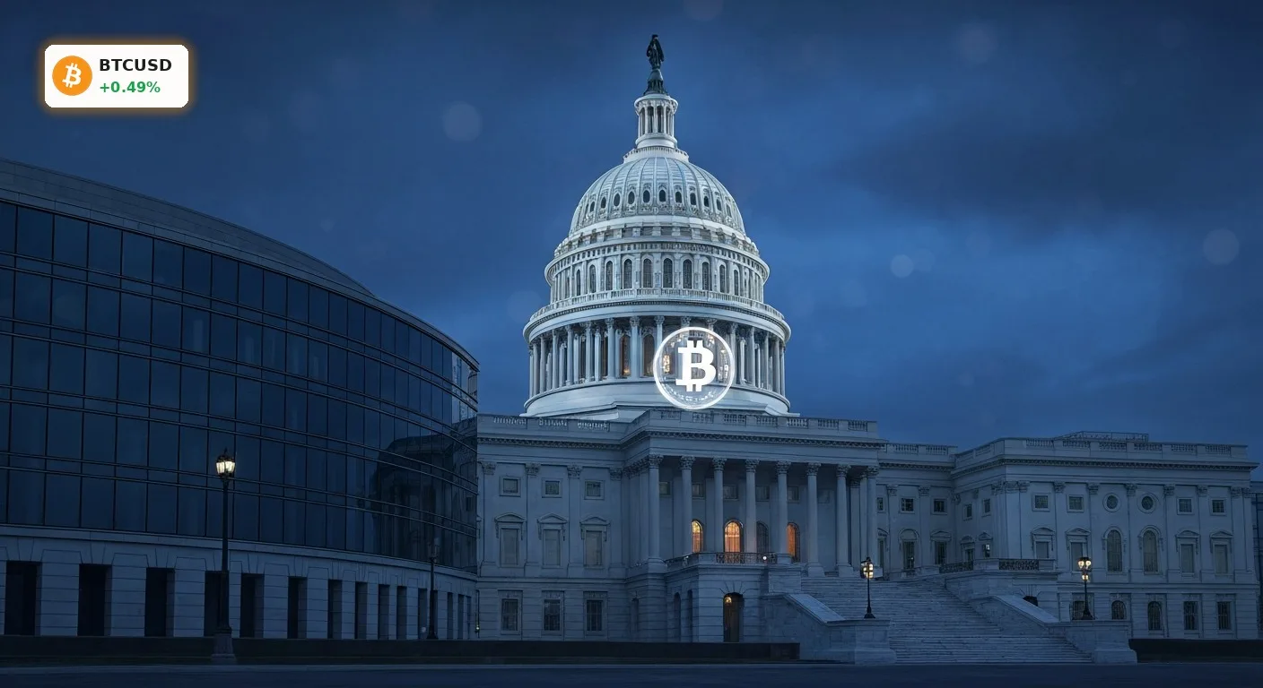 Das US-Kapitol bei Dämmerung symbolisiert die politische Debatte um den Bitcoin CLARITY Act.