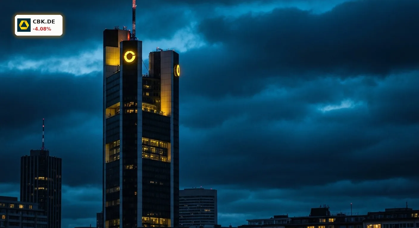 Commerzbank Tower in Frankfurt bei Nacht symbolisiert die bevorstehende Commerzbank Uebernahme durch UniCredit.