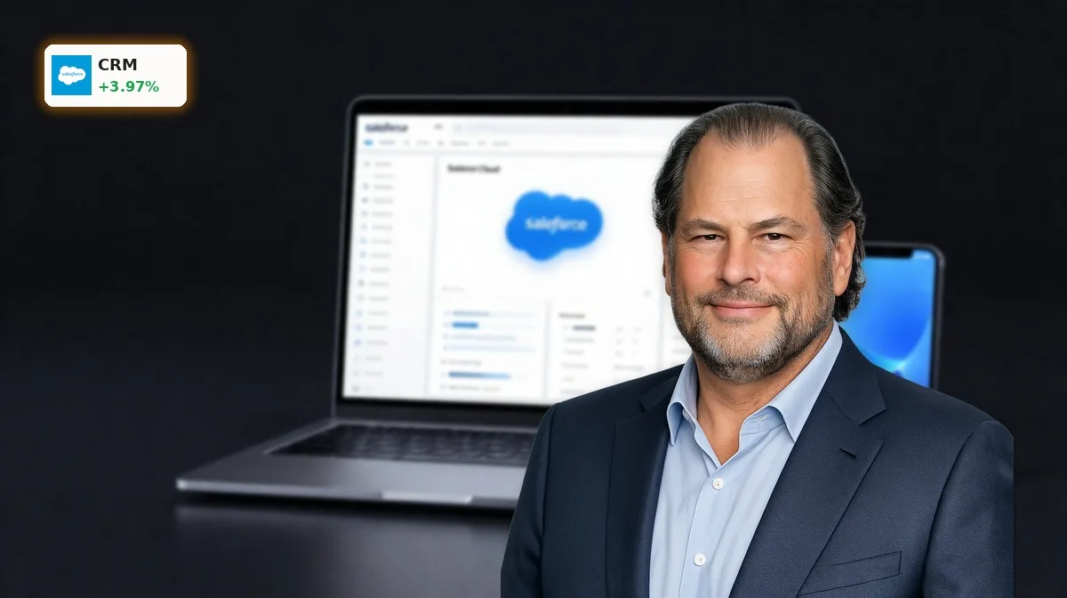 Salesforce Upgrade: 4% Rallye trotz KI-Warnung bei CRM 4 Salesforce Upgrade: CRM-Software auf Laptop und Smartphone als Symbol für KI-Strategie und Kursrallye