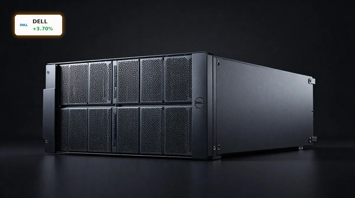 Dell AI-Server PowerEdge XE8812 in dunkler Studioinszenierung als Symbol für Rekord-Backlog und KI-Infrastruktur