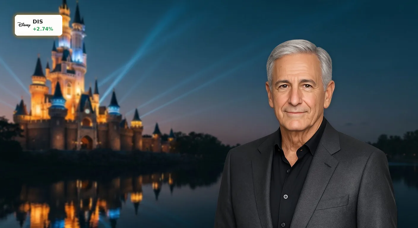 Disney Analyse mit +2.7%: Startet jetzt die große Turnaround-Rallye? 3 Szenische Disney Analyse mit einem majestätisch beleuchteten Freizeitpark-Schloss bei Dämmerung.