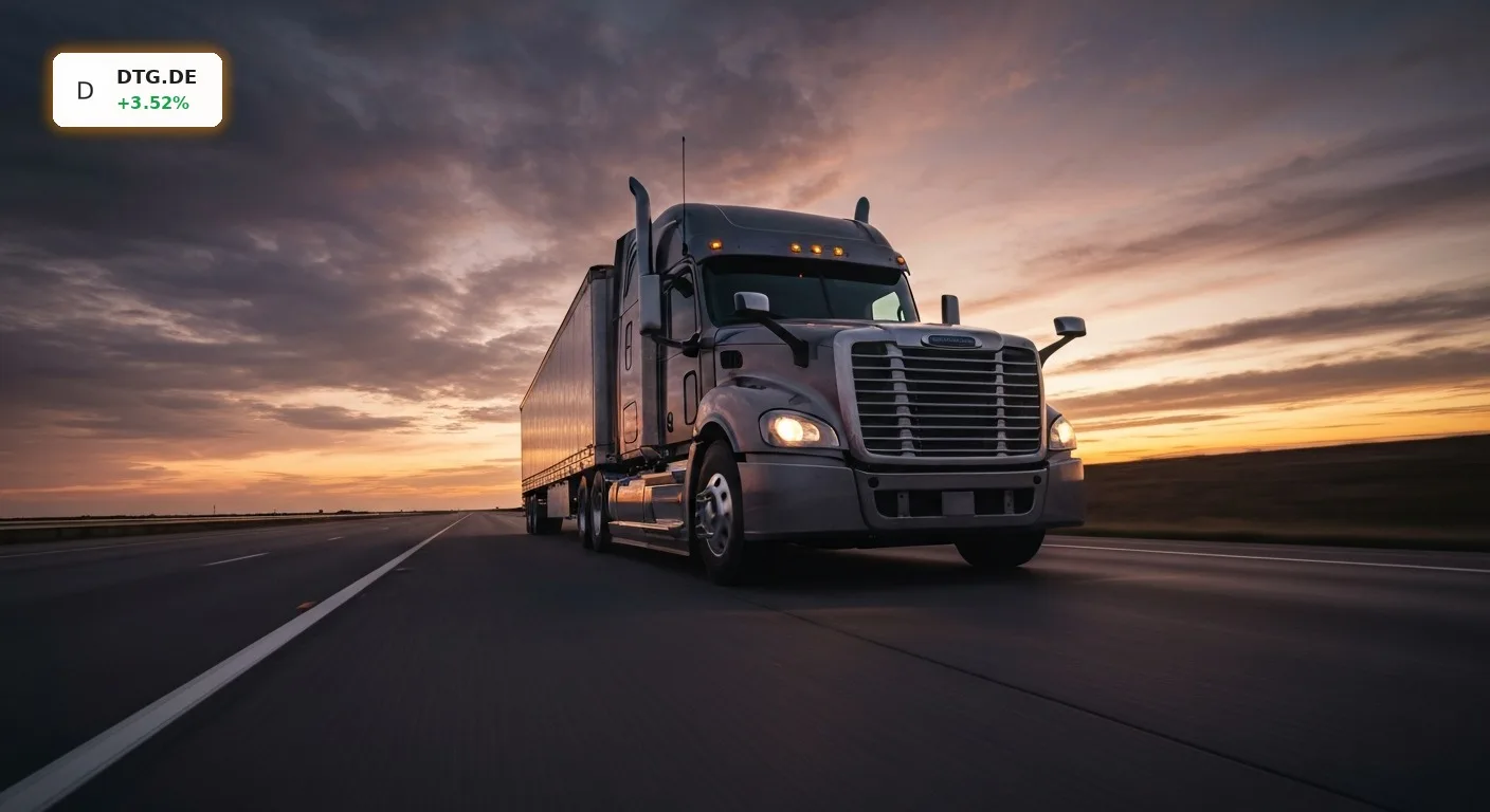 Ein moderner Sattelzug auf einem US-Highway symbolisiert die angehobene Daimler Truck Prognose für 2026.