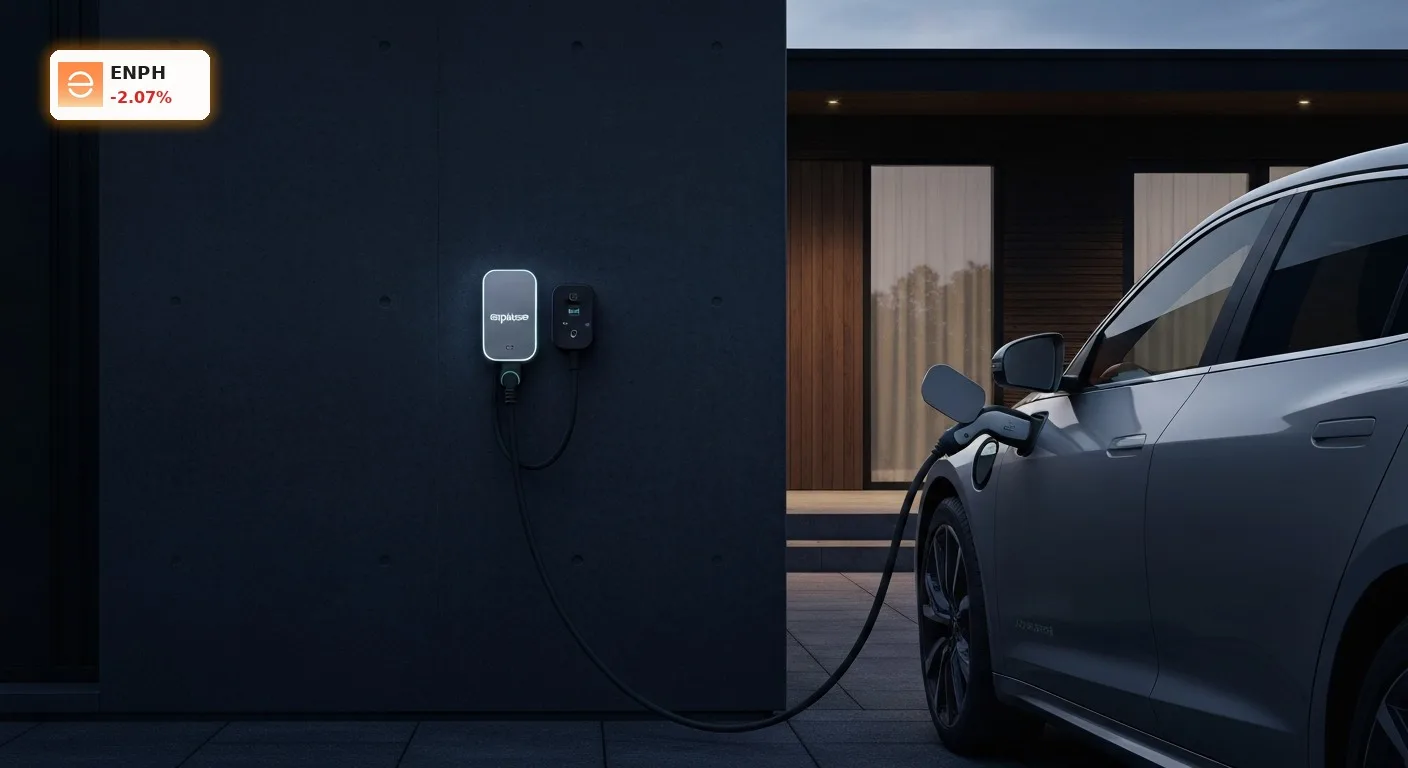 Enphase Energy IQ EV Charger startet in Europa: Aktie verliert 2,1% 3 An einer Hauswand montierter Enphase Energy IQ EV Charger lädt ein Elektrofahrzeug bei Dämmerung.