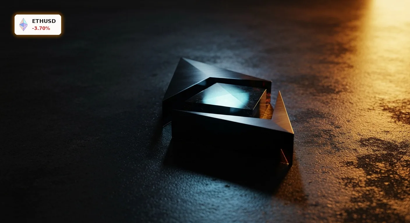 Ethereum Kursanalyse: Ein glänzendes Ethereum-Symbol auf dunklem, reflektierendem Grund symbolisiert die aktuelle Marktlage.