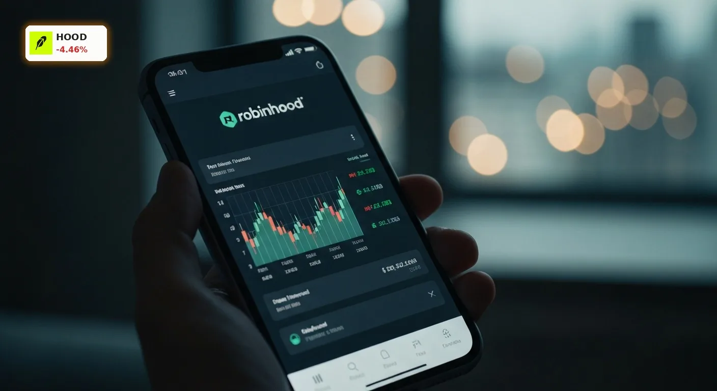 Smartphone mit der Robinhood-App vor dunklem Hintergrund passend zu den aktuellen Robinhood Quartalszahlen.