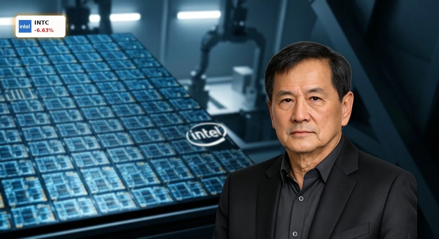 Ein hochmoderner Intel Silizium-Wafer in einer Chip-Fertigungsanlage symbolisiert das neue Intel Kursziel.