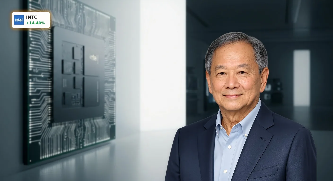 Nahaufnahme eines hochmodernen Intel-Prozessors, der das Wachstum im Intel Quartal und KI-Wettbewerb symbolisiert.