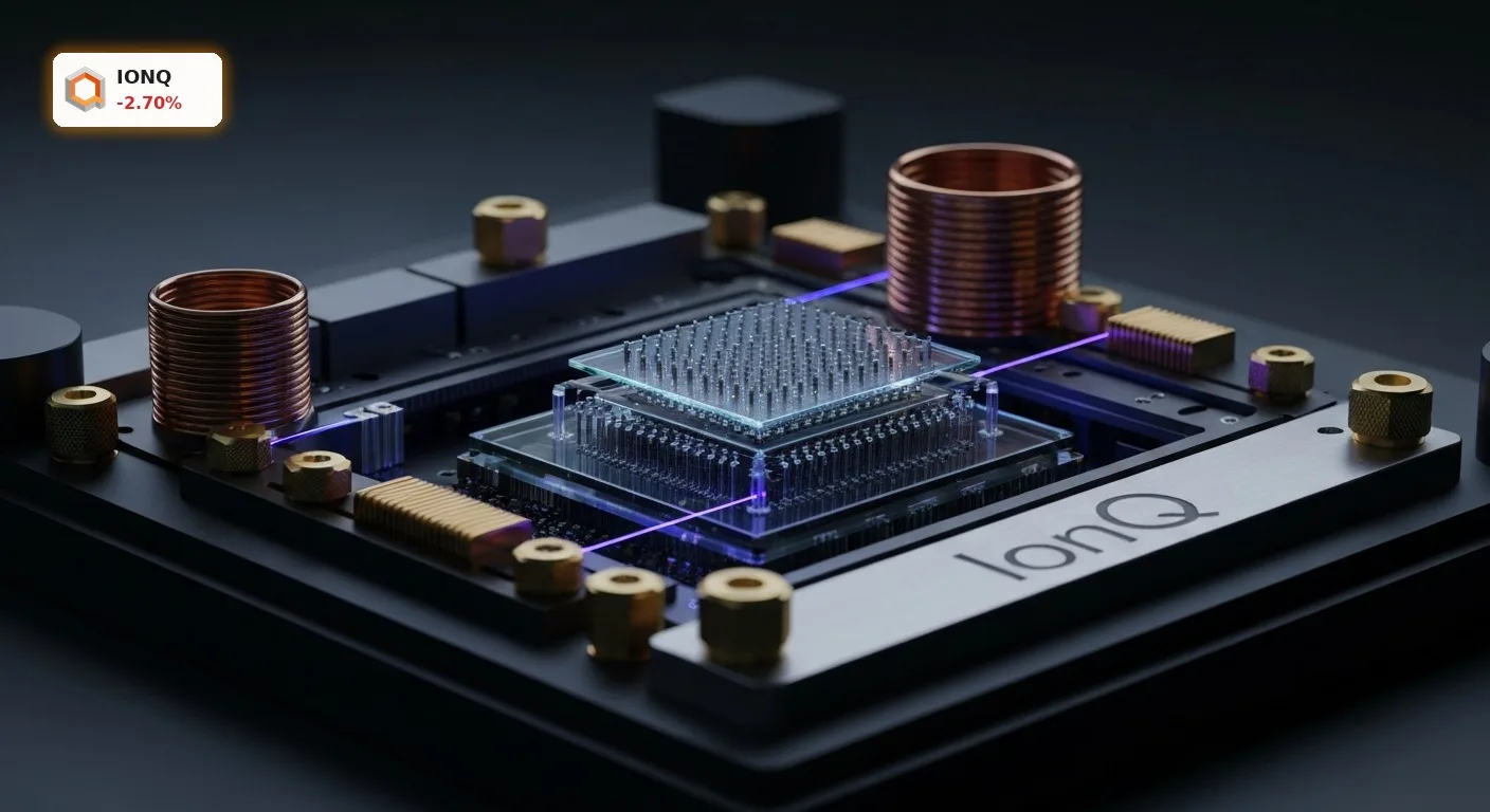 IonQ Wachstum trotz -2,7% Rücksetzer: Ist das eine Kauf-Chance? 3 Hochtechnologischer Quantencomputer-Prozessor zur Visualisierung von IonQ Wachstum in der Quantencomputing-Branche.