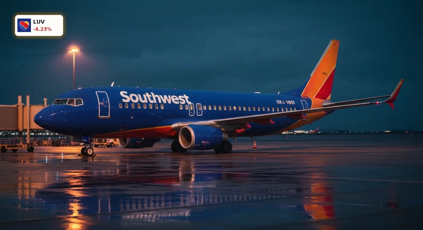 Southwest Airlines Flugzeug am Flughafen-Gate nach Veröffentlichung der Zahlen zum Southwest Airlines Quartal.