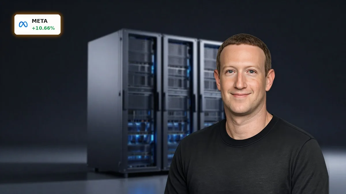 Meta Cloud-Offensive mit KI-Servern und Rechenzentrums-Hardware als Symbol für Metas neues Cloud-Geschäft
