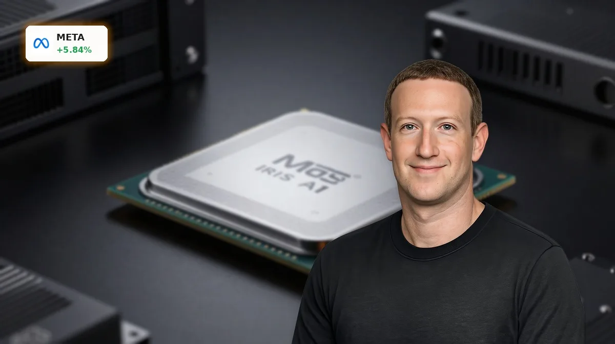 Meta KI-Offensive: Rekord-Kurs nach Iris-Chip und Milliardenplänen 5 Meta KI-Offensive mit Iris-Chip als KI-Beschleuniger vor dunklem Hightech-Hintergrund