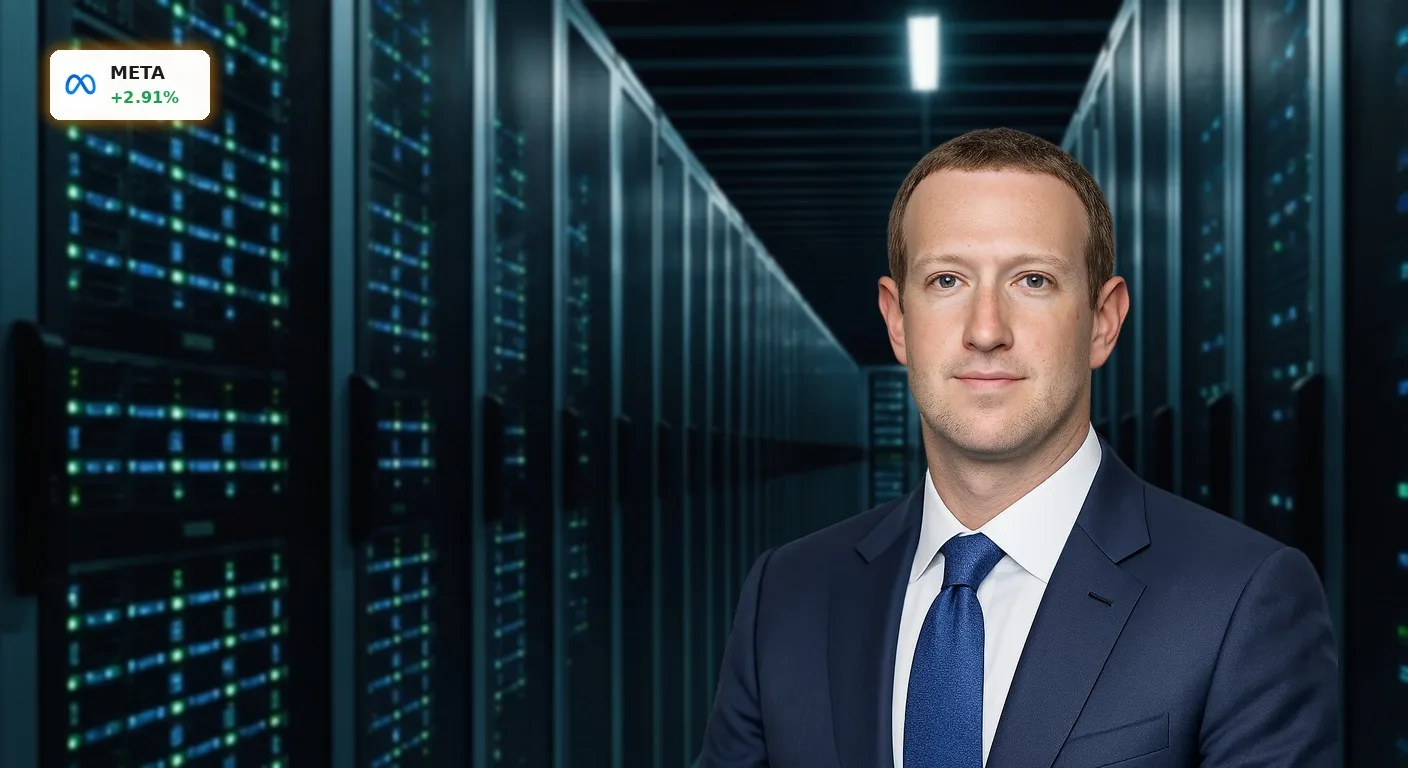 Meta Quartalszahlen: KI-Investitionen treiben Aktie um 2.9% nach oben 4 Modernes Rechenzentrum mit leuchtenden Server-Racks, symbolisiert Metas hohe KI-Investitionen und Quartalszahlen.