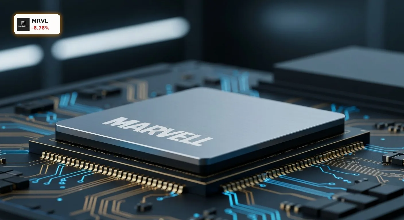 Marvell Technologie Korrektur beschleunigt sich: Aktie bricht um 8,8% ein 3 Moderner Marvell Mikrochip auf Platine symbolisiert die Marvell Technologie Korrektur.