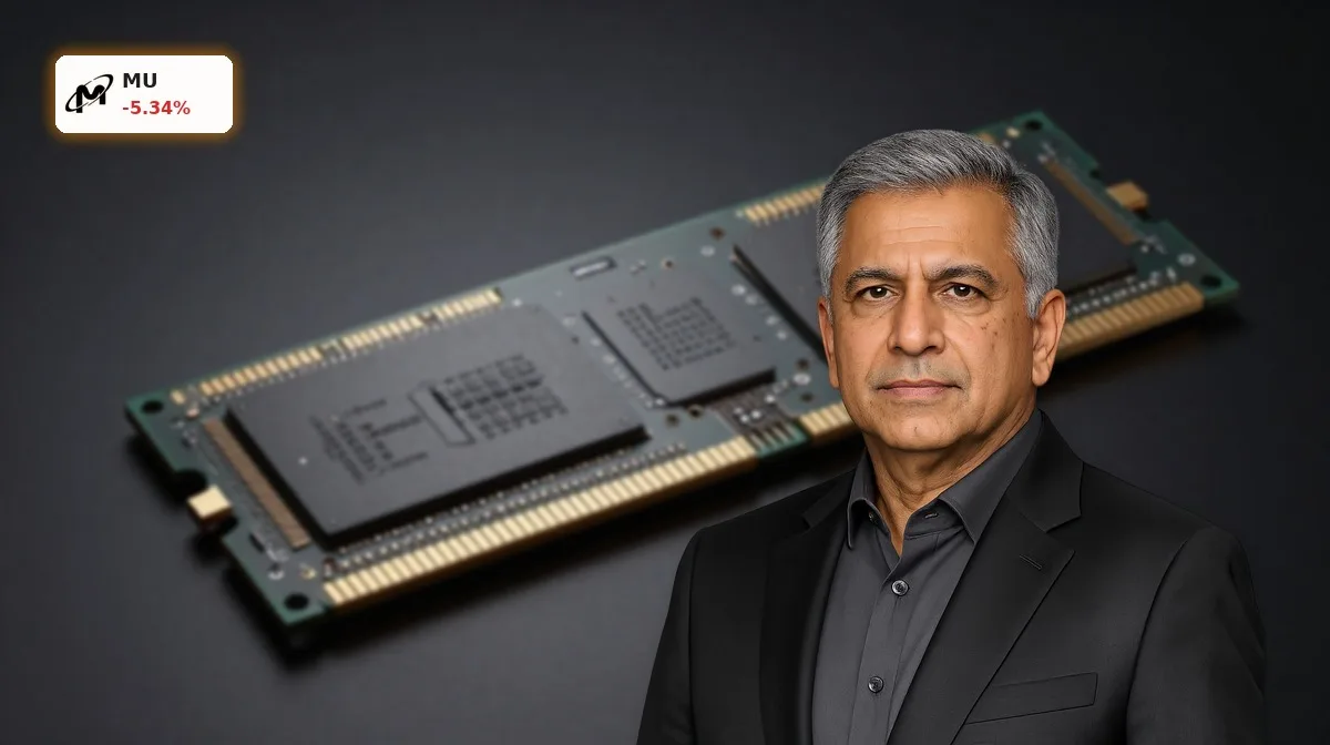 Micron Earnings im Fokus: HBM-Speicherchip und DRAM-Modul vor dunklem Hintergrund