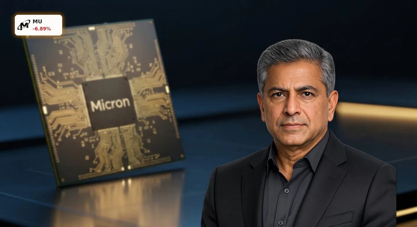 Hochmoderner Speicherchip auf dunklem Untergrund symbolisiert die fundamentale Staerke auf dem Micron Technology Markt.