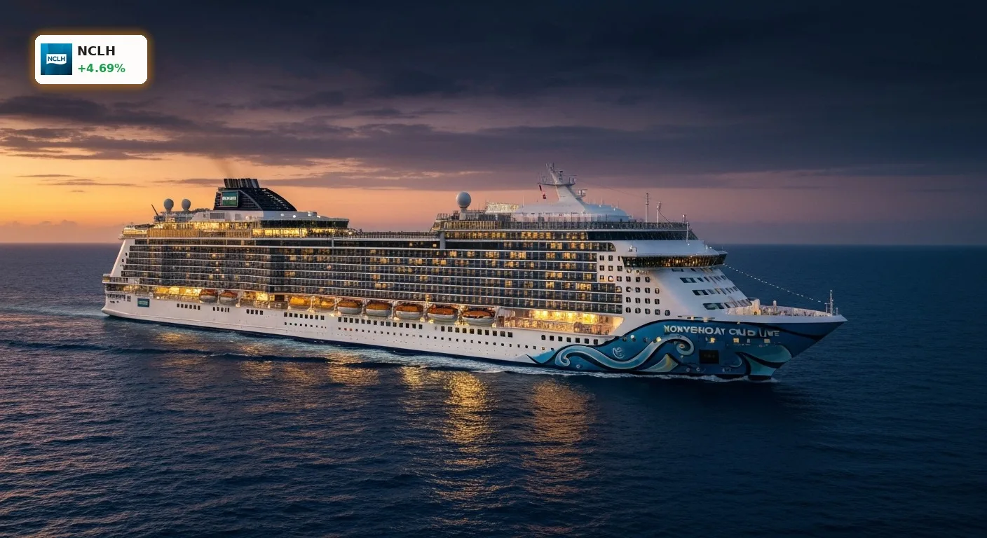 Norwegian Cruise Line Quartalszahlen: Modernes Kreuzfahrtschiff bei Sonnenuntergang auf dem Ozean.