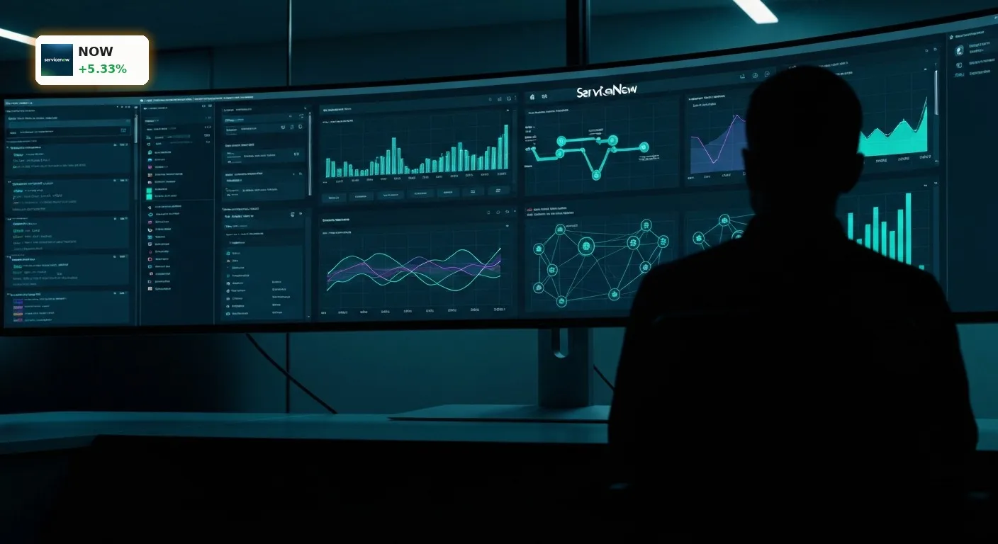 ServiceNow Quartal überzeugt mit +5.3%: KI-Boom treibt die Aktie 2 Modernes IT-Kontrollzentrum mit digitalem Dashboard zum erfolgreichen ServiceNow Quartal und KI-Wachstum.