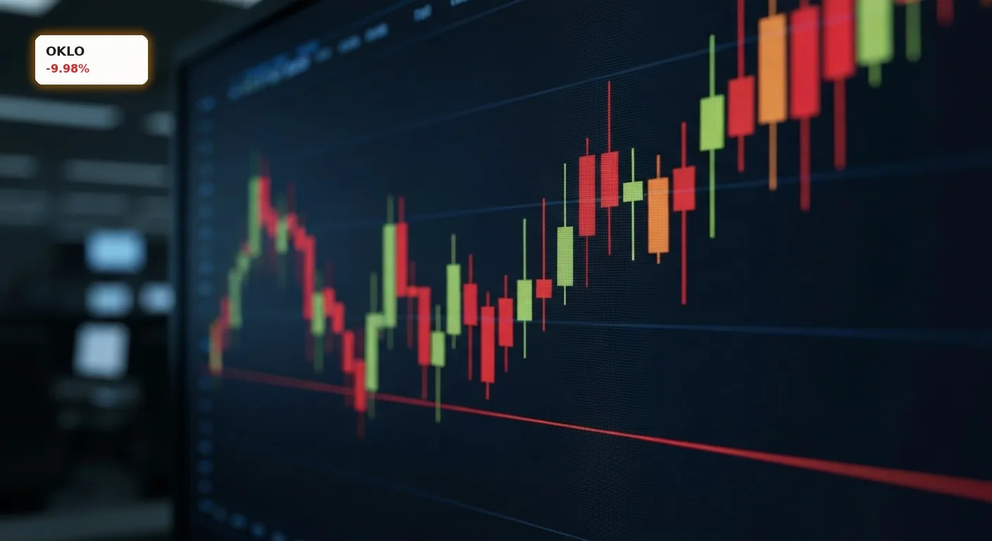 Oklo Kursanalyse: Aktie bricht um 10% auf neues Tief ein 4 Oklo Kursanalyse zeigt den dramatischen Absturz der Aktie im roten Candlestick-Chart an der Börse.