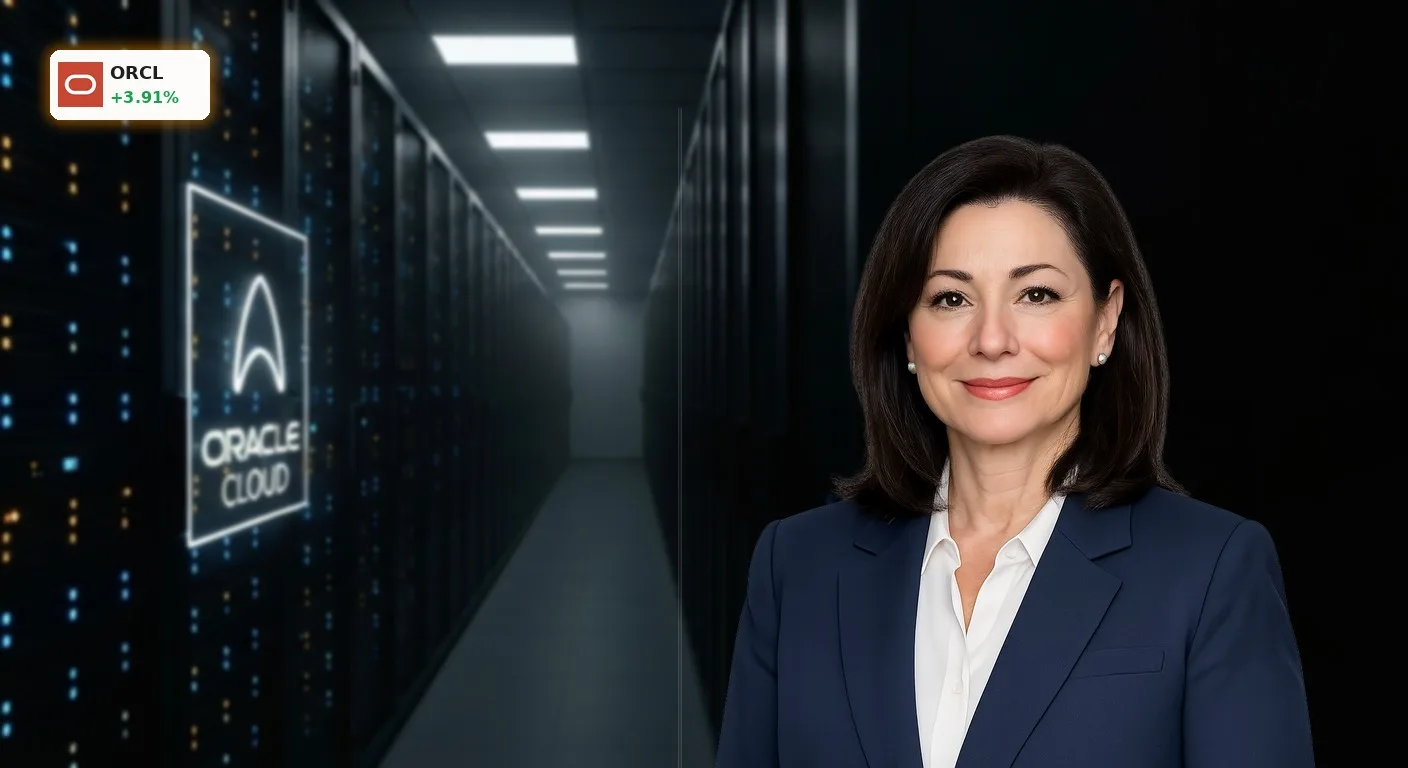 Oracle RPO steigt rasant: Ein Blick in ein hochmodernes Oracle Cloud Rechenzentrum mit leuchtenden Server-Racks.