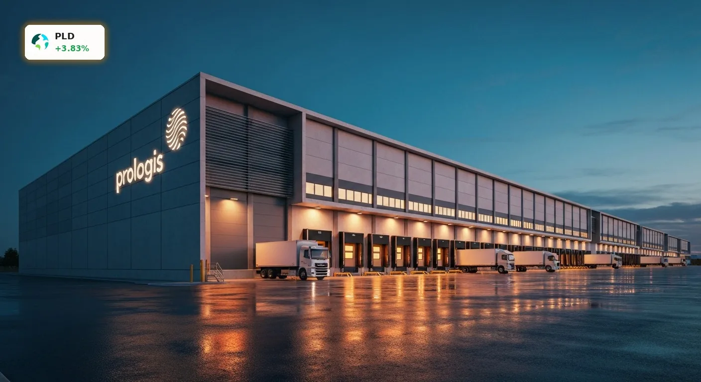 Modernes Logistikzentrum bei Dämmerung passend zu den Prologis Quartalszahlen
