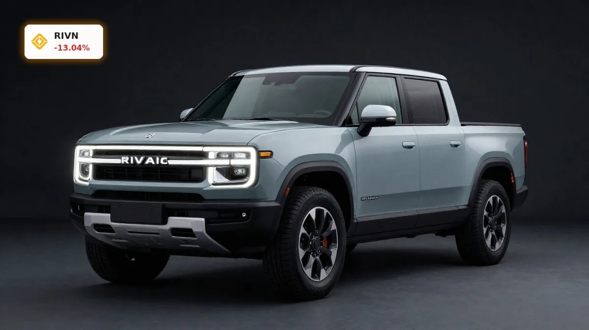 Rivian Kapitalerhoehung mit elektrischen Rivian-Fahrzeug vor dunklem Hintergrund als Symbol fuer Kursdruck trotz Q2-Rekord