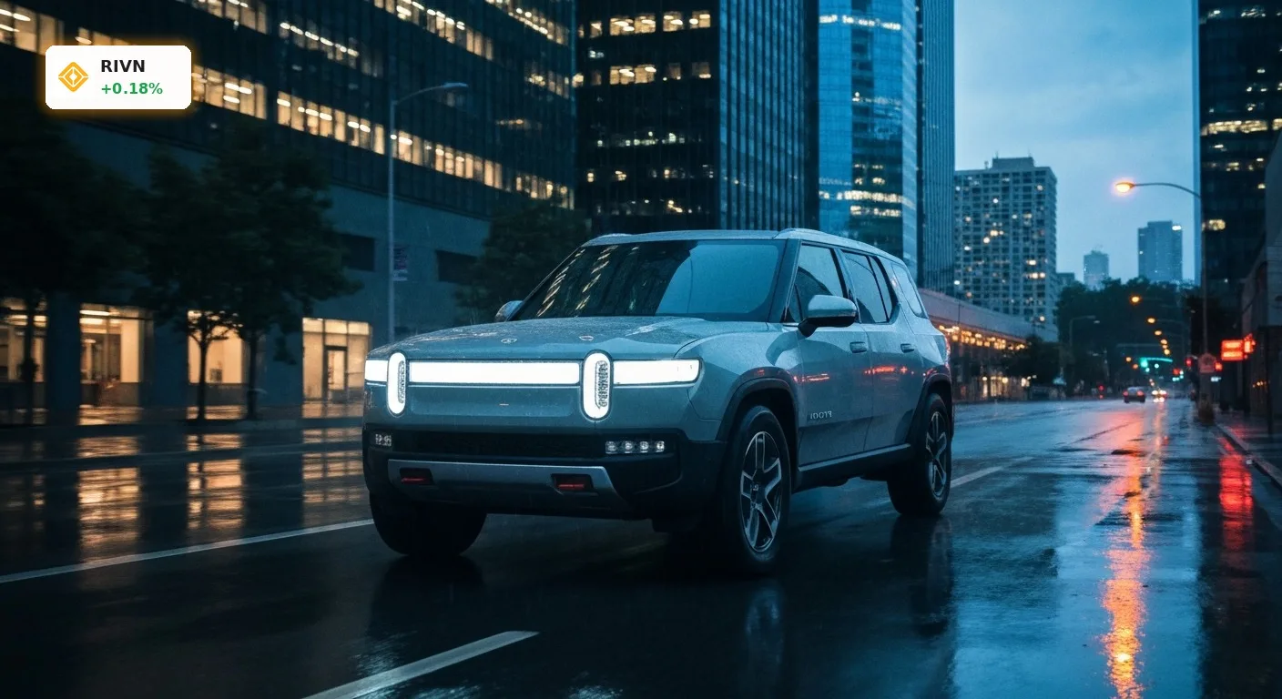 Ein moderner Rivian E-SUV auf den Straßen einer Metropole nach der Rivian Analysten-Aufstufung.